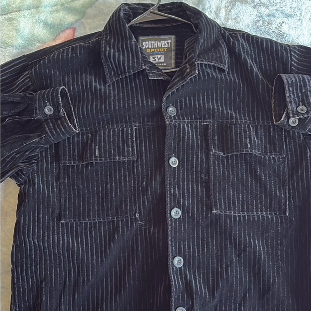 Black Lightweight Shirt Jacket with Pinstripes